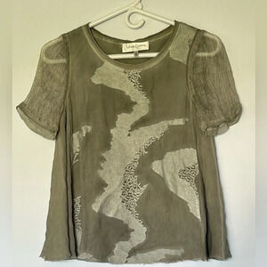 New Vera Cristina gray raw cut top sz Small